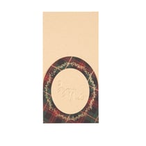 Lot de 8 porte-couverts « Joyeux Noël » Scottish Christmas - Papier kraft - Tartan rouge, vert et or - 10 x 20 cm
