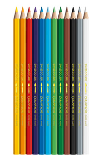 Lot de 12 crayons de couleur aquarellables - Caran d'Ache - Couleurs assorties - Swisscolor