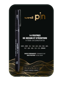 Boîte de 14 feutres techniques Uni Pin - Noir profond - Fine line