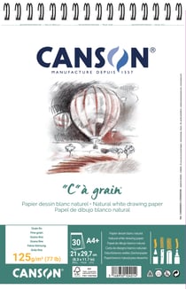 CANSON "C" à grain A4+ - Album à côté court - reliure à anneaux métalliques - 210 x 314 mm - 30 feuilles - papier blanc