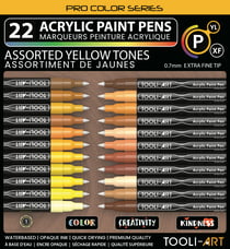 Lot de 22 marqueurs à peinture acrylique Tooli-Art - Pointe extra-fine 07 mm - Jaune