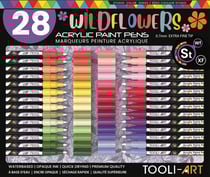 Lot de 28 marqueurs acryliques pointe extra-fine - Tooli-Art - Couleurs vives - Fleurs sauvages