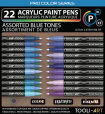 Lot de 22 marqueurs à peinture acrylique Tooli-Art - Pointe extra-fine 07 mm - Bleu