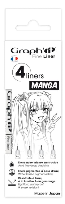 Lot de 4 fine liners - Graph'it - Noir - Manga