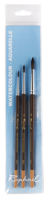 Lot de 3 pinceaux Raphaël - aquarelle - poils synthétiques - n°4/8/14
