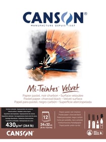 Bloc collé petit côté Canson - Mi-Teintes® Velvet - noir charbon - A4 24 x 32 cm - 430g/m²