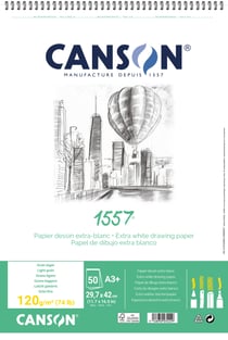 CANSON 1557 - Album à côté court - reliure à anneaux métalliques - A3 - 50 feuilles - blanc