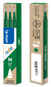 Lot de 3 recharges encre effaçable Pilot - FriXion Ball & FriXion Clicker - Vert - Pointe moyenne