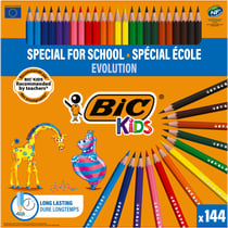 Lot de 144 crayons de couleur - Evolution ECOlutions - Bic Kids - Format spécial école