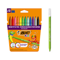 Pochette de 12 feutres de coloriage - Kid Couleur - Pointe moyenne - Bic Kids
