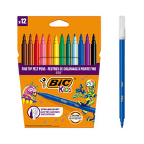 Lot de 12 feutres de coloriage pointe fine - BIC Kids - Couleurs assorties - Visa 