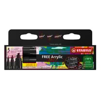 Lot de 3 marqueurs STABILO - FREE Acrylic - Pointes fine, moyenne et large biseautée - Noir