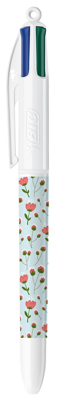 Stylo bille BIC - Fleurs rouges - 4 couleurs - Pointe moyenne