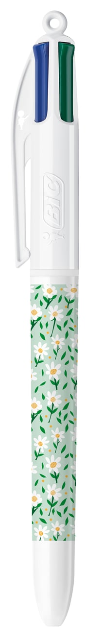 Stylo bille BIC - Fleurs vertes - 4 couleurs - Pointe moyenne