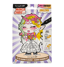 Kit de figurine à colorier feutres marqueurs alcool Graph'it - Manga chibis Unicorn Series 2 Fantasy
