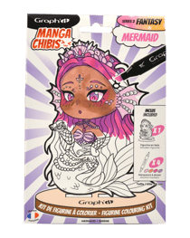 Kit de figurine à colorier Graph'it - Manga chibis Mermaid - inclus 4 marqueurs à alcool GRAPH’IT