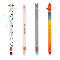 Lot de 4 stylos à encre gel effaçable Legami - Animaux de la ferme - Pointe moyenne