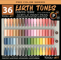 Lot de 36 marqueurs à peinture acrylique Tooli-Art - Pointe extra-fine 07 mm - Teintes terre