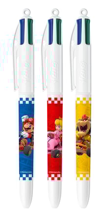 Lot de 3 stylos bille 4 couleurs BIC - Super Mario - Bleu, noir, rouge, vert - Pointe moyenne