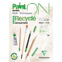 Bloc multi-techniques Clairefontaine - Paint'On - 30 feuilles de papier recyclé - Blanc - A3 - 250 g/m²