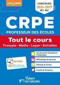 CRPE 2026-2027- Tout le cours (M1 et M2) + QCM et flashcards interactifs - Français, Maths, Leçon, EPS et Mises en situation professionnelle