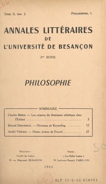 Les origines du sentiment esthétique chez l'enfant - Suivi de "Hermann de Keyserling". Et de "Hume, lecteur de Pascal"