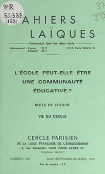 L'École peut-elle être une communauté éducative ? - Notes de lecture. Vie du Cercle