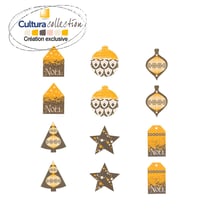 12 accessoires peints - 4 cm - gris/ocre  - Cultura Collection Noël Chic 