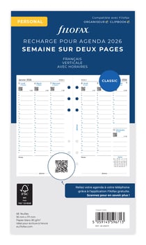 Recharge pour agenda semainier 2026 Filofax - Personnal - Vertical
