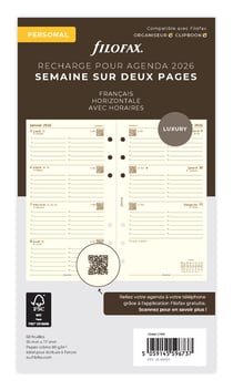 Recharge pour agenda semainier 2026 Filofax - Personnal - Creme
