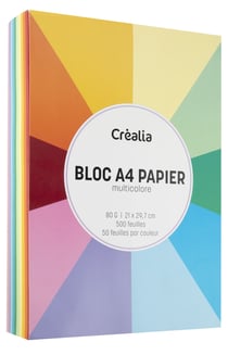 Bloc papier Créalia - 500 feuilles - Couleurs assorties - A4 21 x 29,7 cm - 80 g/m²