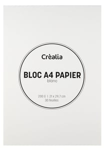 Bloc A4 de papier blanc - 30 feuilles - 200 g/m² - Créalia