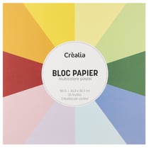 Bloc de papier multicolore pastel 30 feuilles - 3 feuilles par couleur - 30,5 x 30,5 cm - 180 g - Créalia
