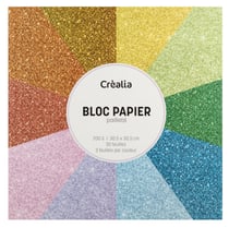 Bloc de papier multicolore pailleté 30 feuilles - 3 feuilles par couleur - taille 30,5 x 30,5cm - 200 g/m² - Créalia