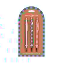 Lot de 3 stylos bille Designworks - Stripes & checks - Noir - Pointe moyenne