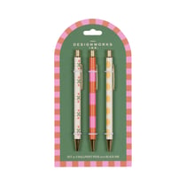 Lot de 3 stylos bille Designworks - Flower, stripe, lemon - Noir - Pointe moyenne