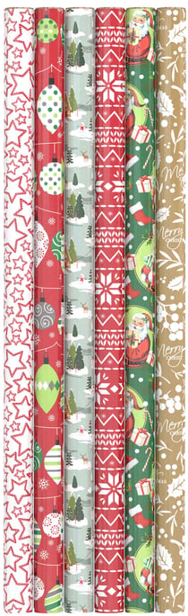 1 rouleau de papier cadeau Noël classique - 200 x 70 cm - Modèle aléatoire - Produit vendu à l'unité