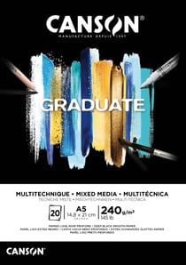 Bloc multitechnique Canson - Noir - A5 14,8 x 21 cm - Graduate - 20 feuilles - 240 g/m²