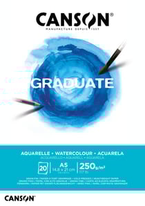 Bloc aquarelle Canson - Blanc - A5 14,8 x 21 cm - Graduate - 20 feuilles - 250 g/m²