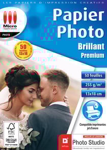 50 feuilles de papier photo brillant - Micro application - 13 x 18 cm - qualité premium - 255 g/m²