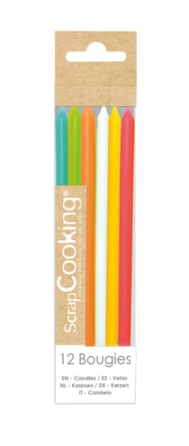 Lot de 12 bougies longues ScrapCooking® - Multicolore - 12 cm