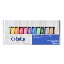 Coffret de peintures acryliques - Couleurs métalliques - 12 x 36 ml - Créalia