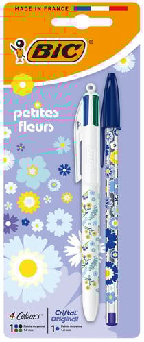 Bic 4 couleurs + stylo bille BIC - Petites fleurs - Encre assortie - Pointe moyenne