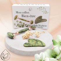 Coffret Gua Sha en Jade Néphrite avec rouleau de massage - Camille Ambiance Nature