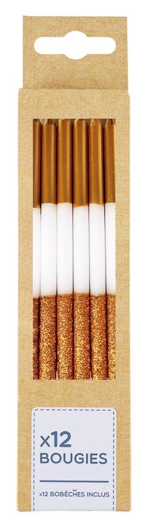 Lot de 12 bougies longues Kim'Play - Doré