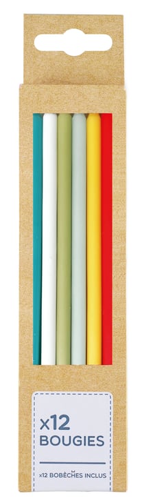 Lot de 12 bougies Kim'Play - Couleurs assorties