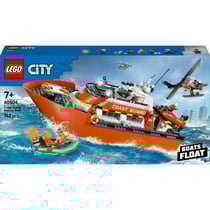 Lego® city - le bateau de sauvetage et l’hélicoptère des garde-côtes - set de jeu - 60504