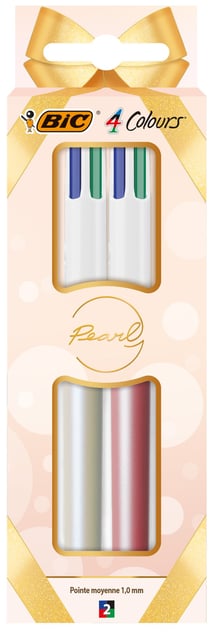 Coffret lot de 2 stylos 4 couleurs BIC - Pearl - Pointe moyenne