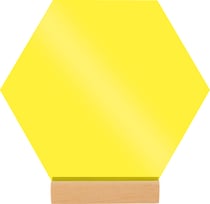 Hexagone d'acrylique transparente avec socle en bois - 16.5 x 17.2 x2 cm - Jaune fluo