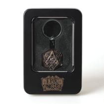 Porte-clé D20 Vieil Or + lot de 7 mini dés métal 5mm - Epic Forge